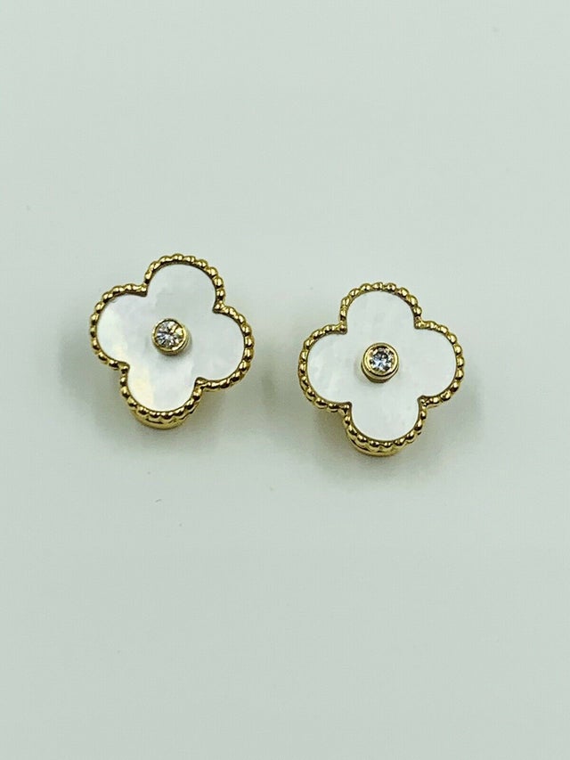 Van Cleef & Arpels Vintage Alhambra Mother Of Pearl Stud Earrings