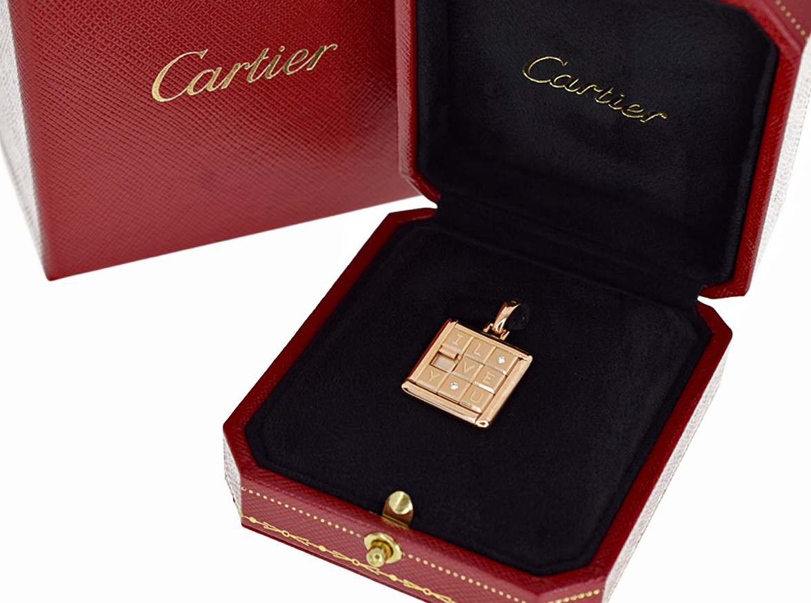 SOLD Limited Edition Cartier 18K Rose Gold Diamond I Love You Puzzle Charm