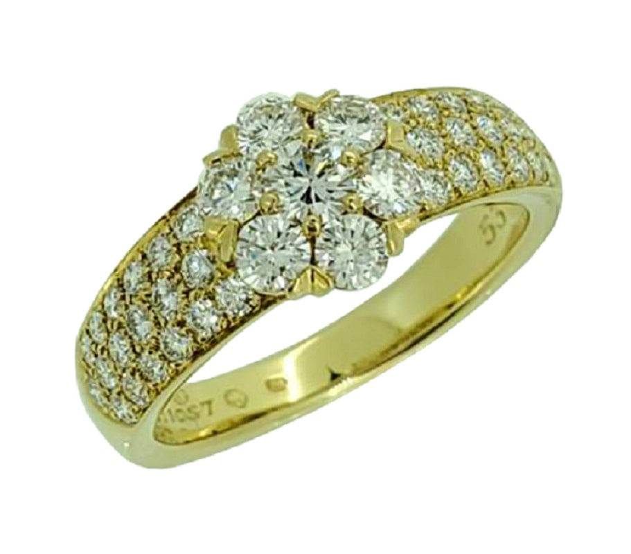 Van Cleef & Arpels 18k Yellow Gold Diamond Fleurette Ring