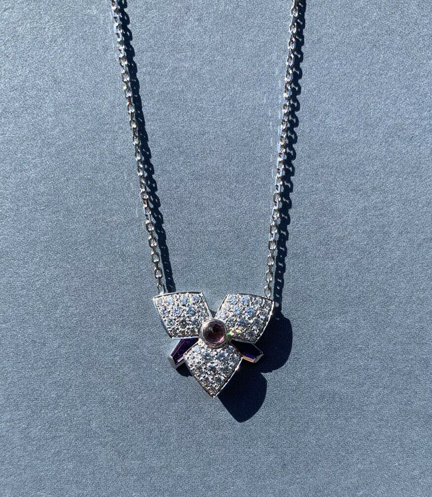Cartier 18 Karat White Gold Carasse D'Orchidee Amethyst Diamond Necklace